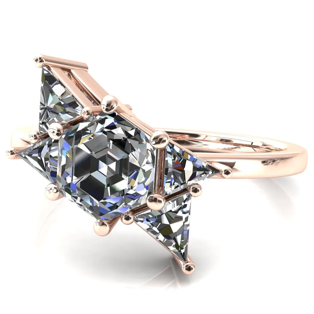 7.5mm Hexagon 5 Stone Triangle Ring
