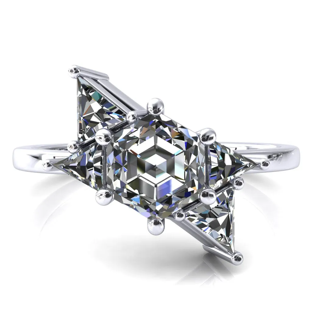 7.5mm Hexagon 5 Stone Triangle Ring