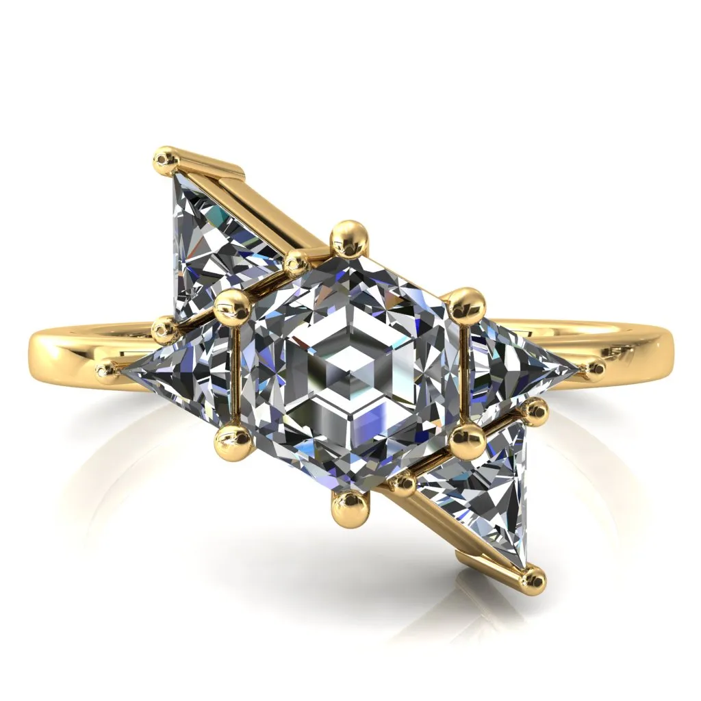 7.5mm Hexagon 5 Stone Triangle Ring