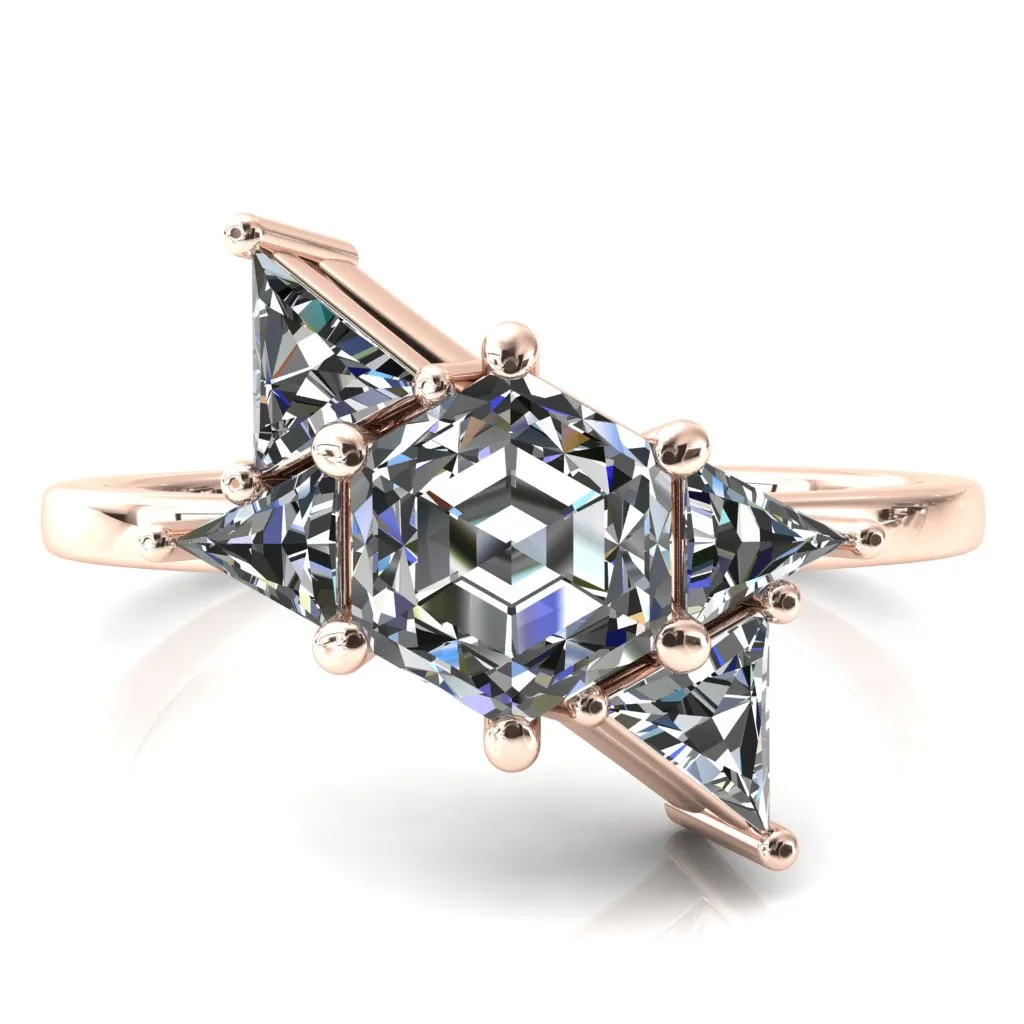7.5mm Hexagon 5 Stone Triangle Ring