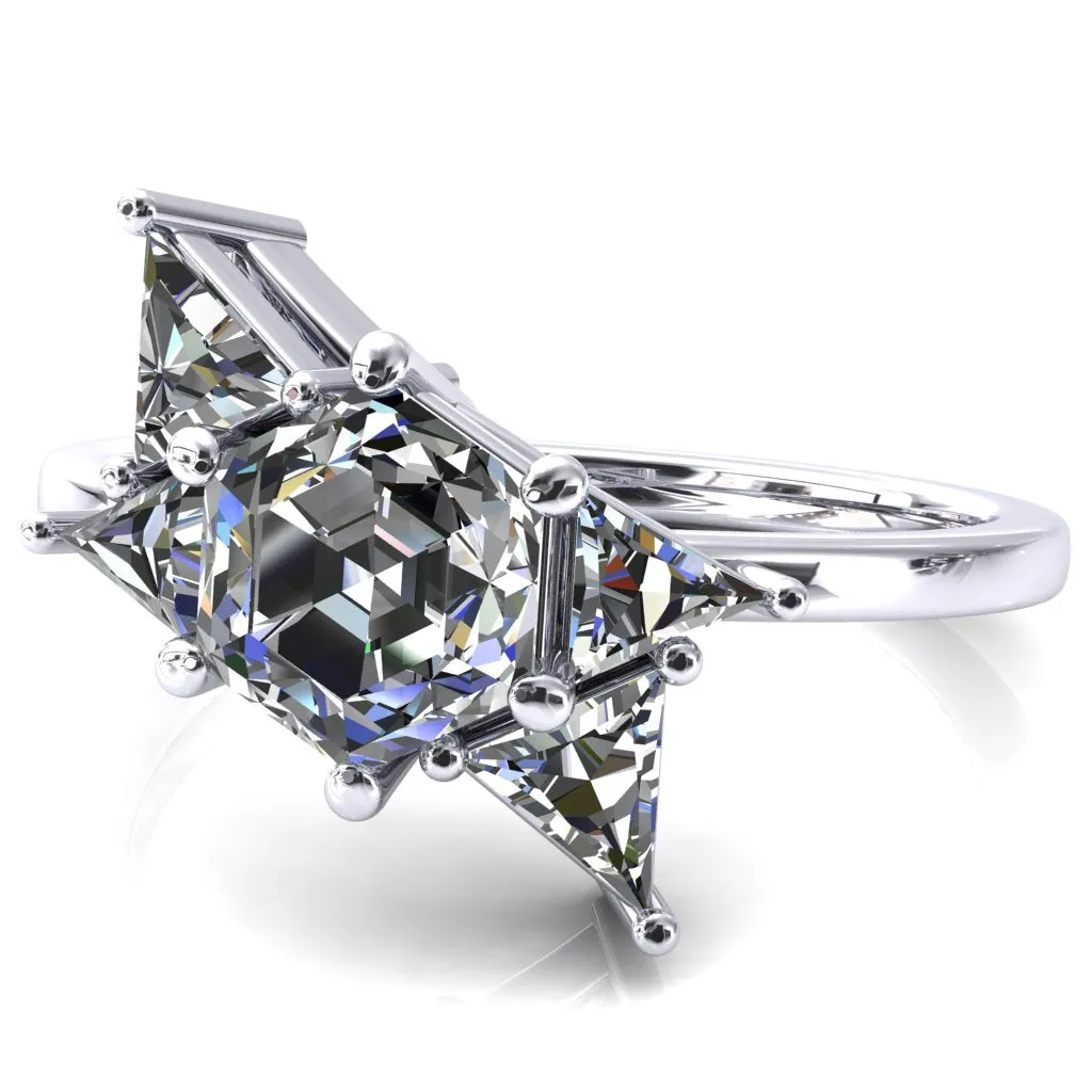 7.5mm Hexagon 5 Stone Triangle Ring