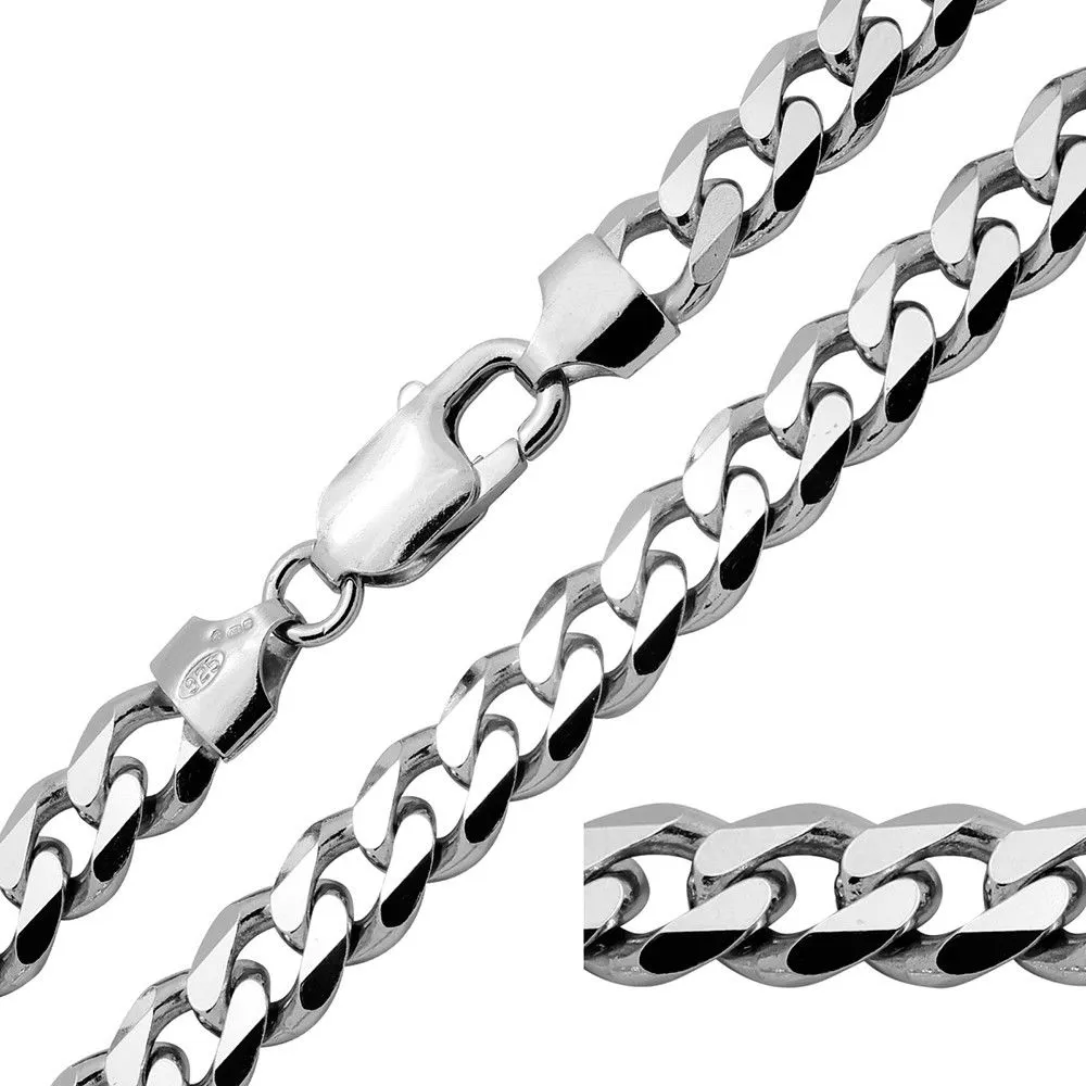 7mm 0.3" Men's Real Solid 925 Sterling Silver Cuban Chain Bracelet 9 inch