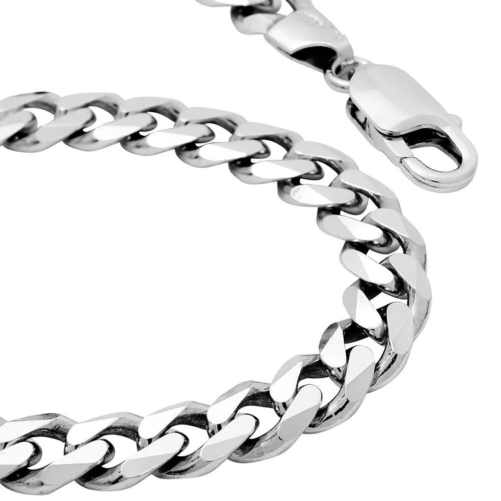 7mm 0.3" Men's Real Solid 925 Sterling Silver Cuban Chain Bracelet 9 inch