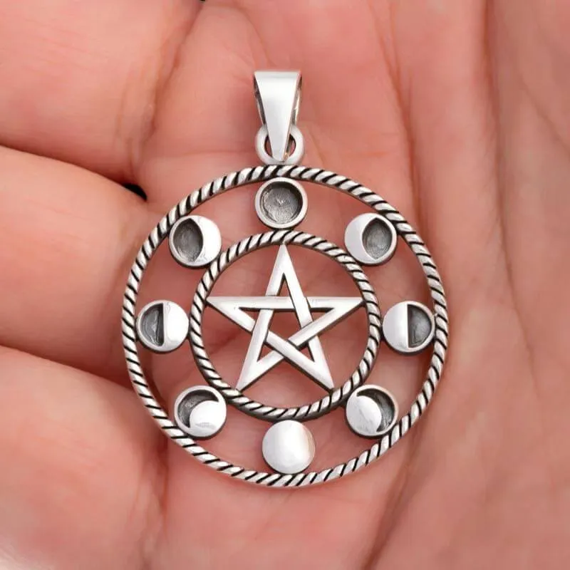 8 Moon Phases With Pentagram 925 Sterling silver Pendant