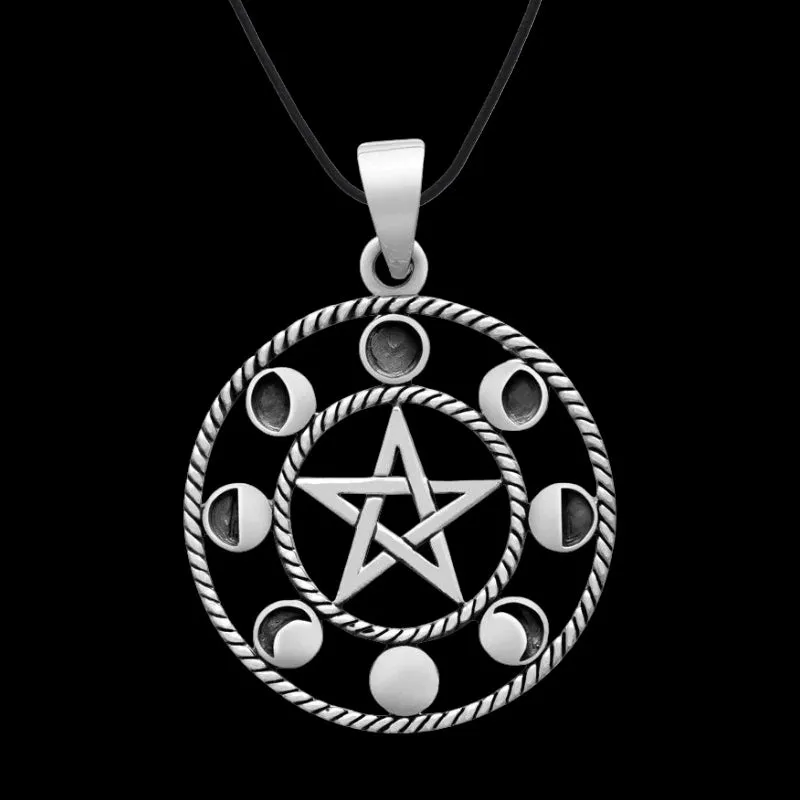 8 Moon Phases With Pentagram 925 Sterling silver Pendant