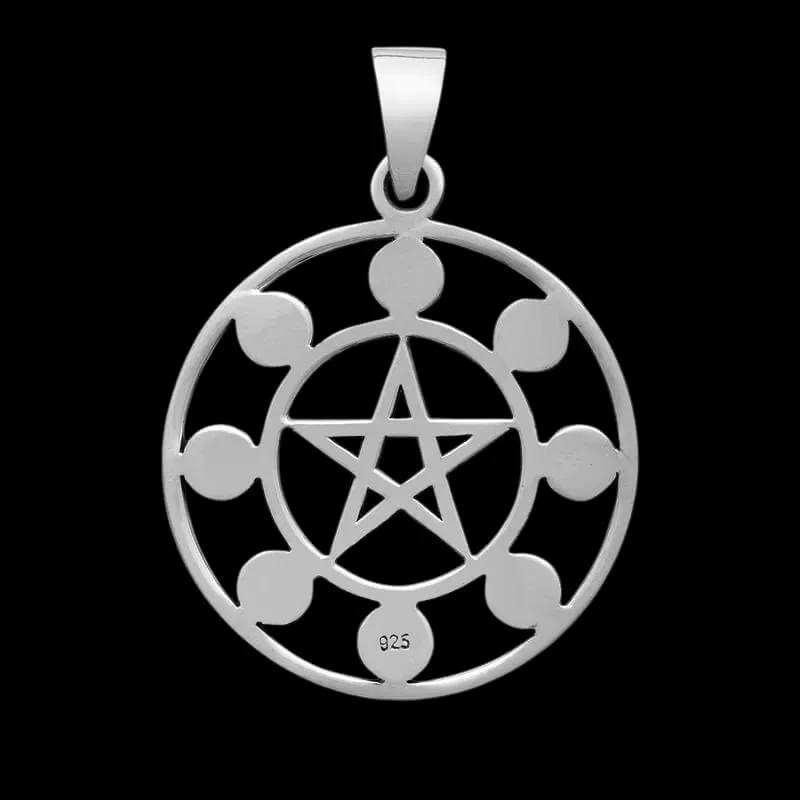 8 Moon Phases With Pentagram 925 Sterling silver Pendant