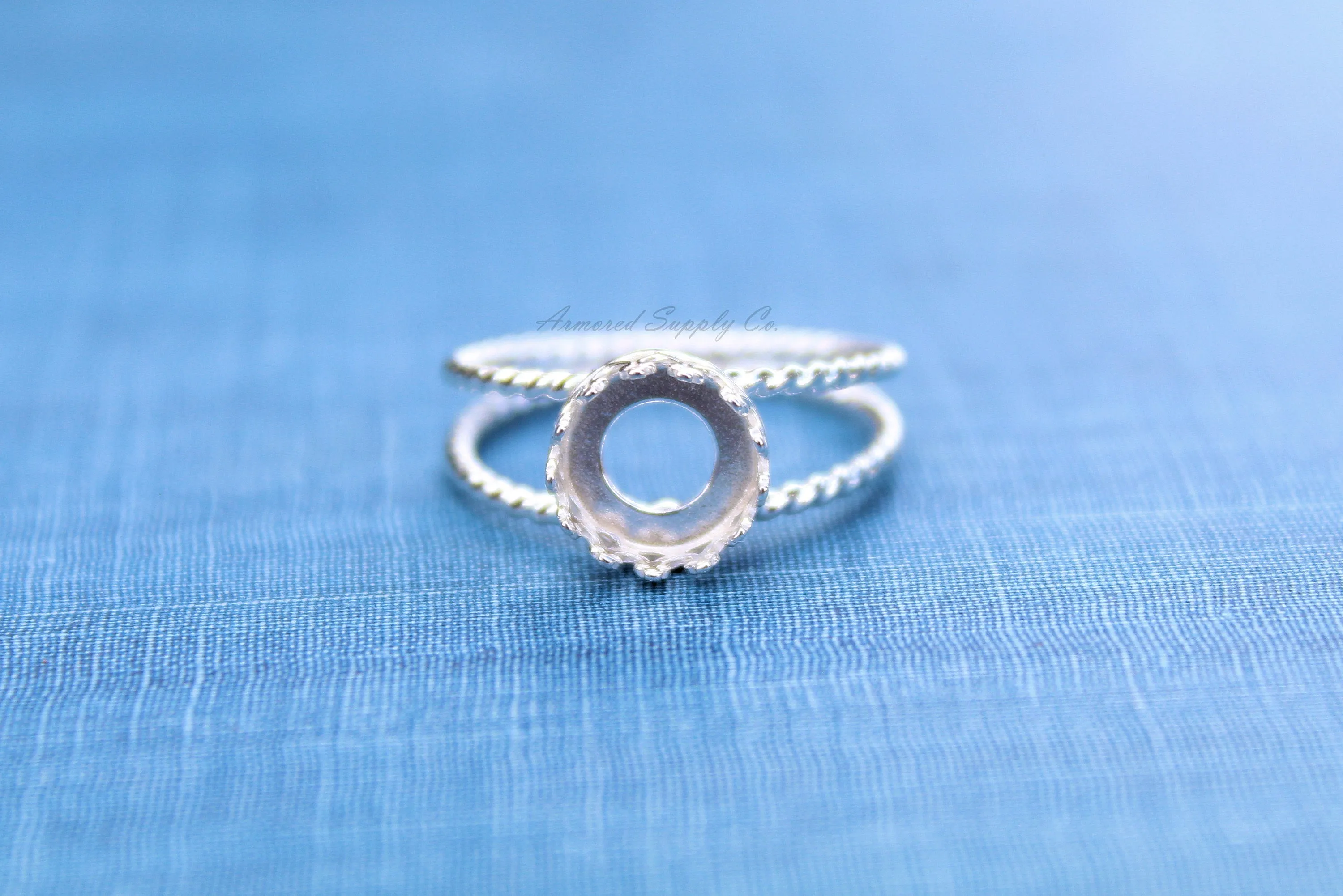 8mm Crown Bezel Sterling Silver Double Rope Band Ring blank
