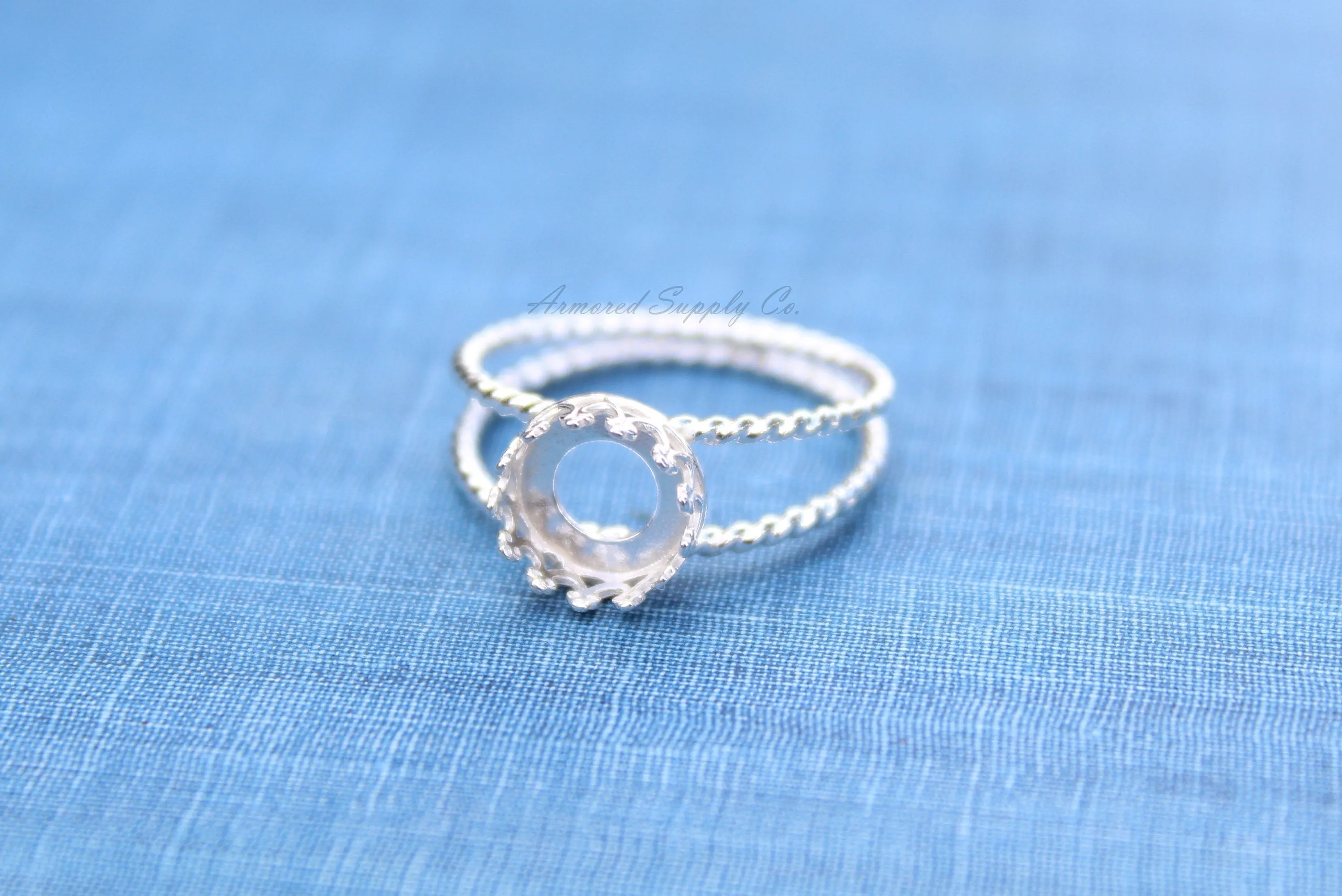 8mm Crown Bezel Sterling Silver Double Rope Band Ring blank