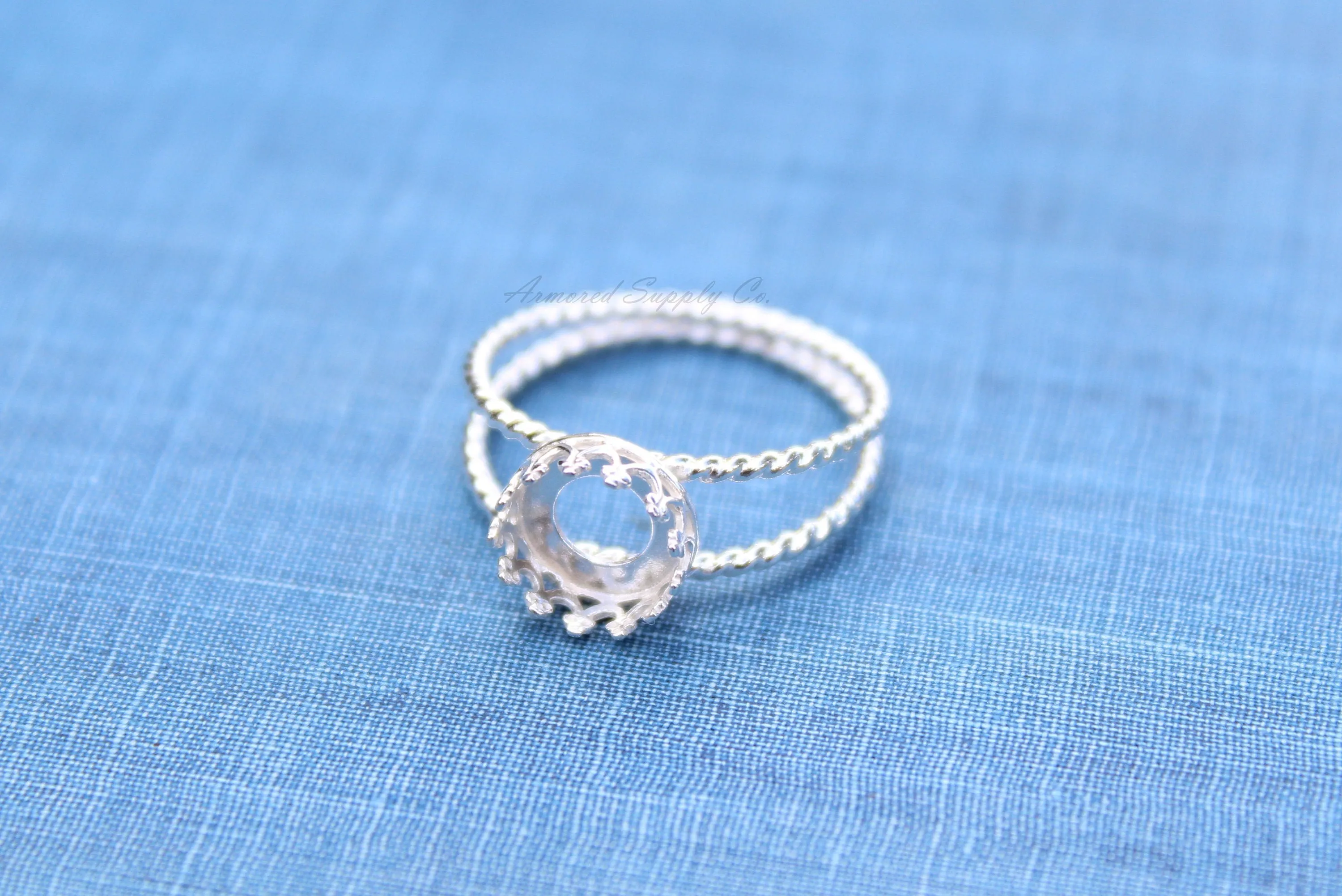 8mm Crown Bezel Sterling Silver Double Rope Band Ring blank