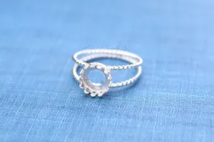 8mm Crown Bezel Sterling Silver Double Rope Band Ring blank
