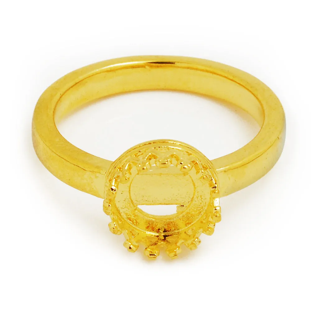 8mm Crown Cup Ring Blank Bases,18K Gold Ring Bezel for Cabochon,Rings Setting,Zinc Alloy,sold 5pcs/lot