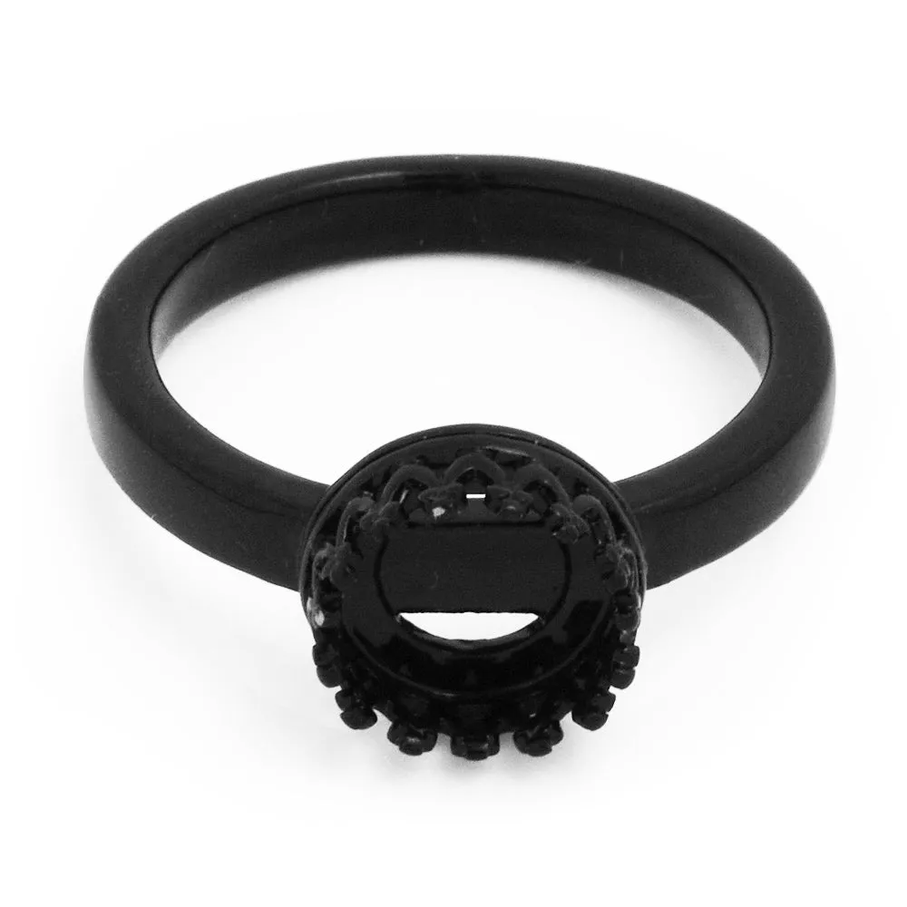 8mm Crown Cup Ring Blank Bases,Black Ring Bezel for Cabochon,Rings Setting,Zinc Alloy,sold 5pcs/lot