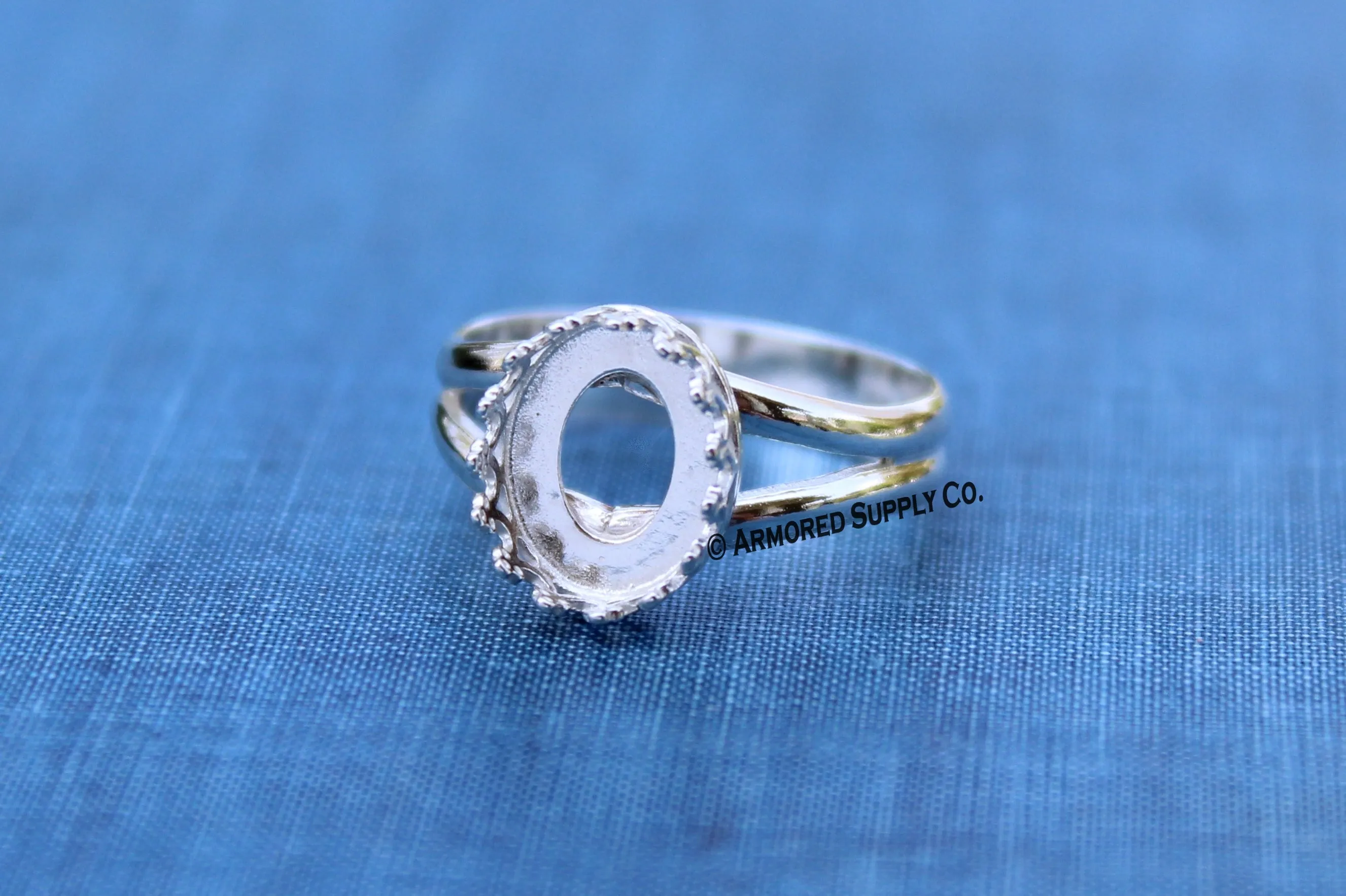 8x6mm Crown Oval Bezel Sterling Silver Split Shank Ring Band blank