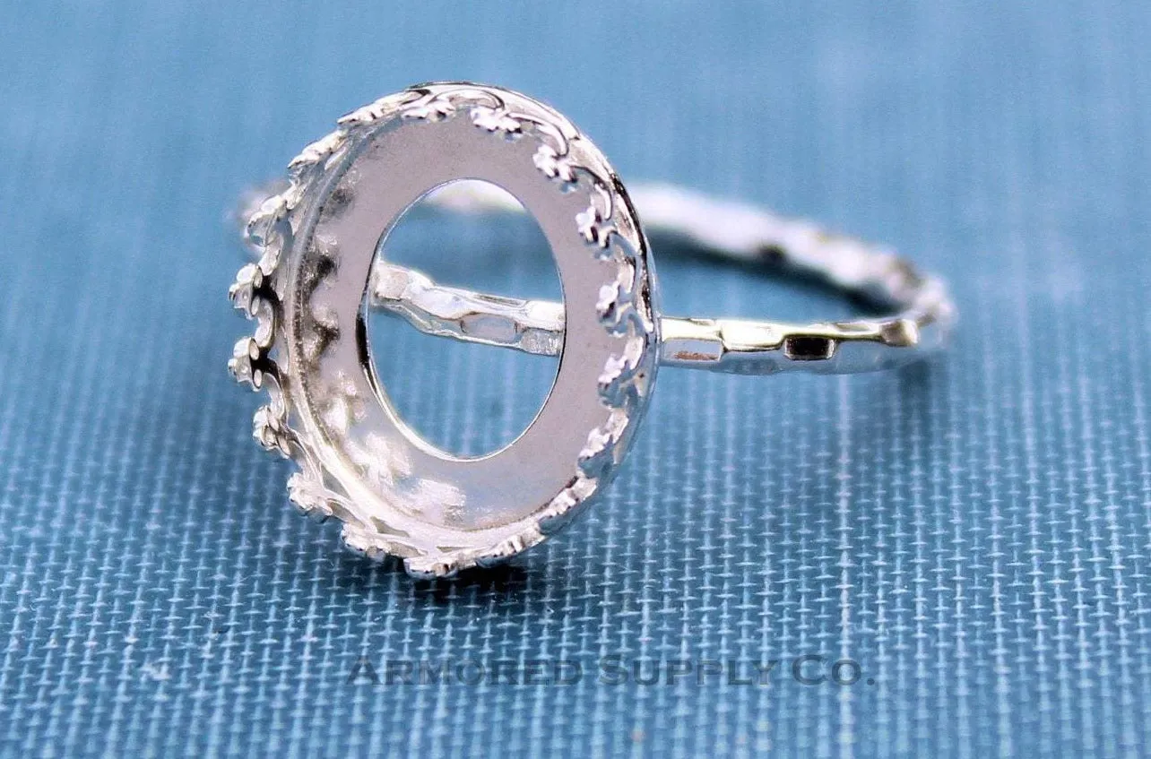 8x6mm Oval Crown Bezel Checkered Ring blank