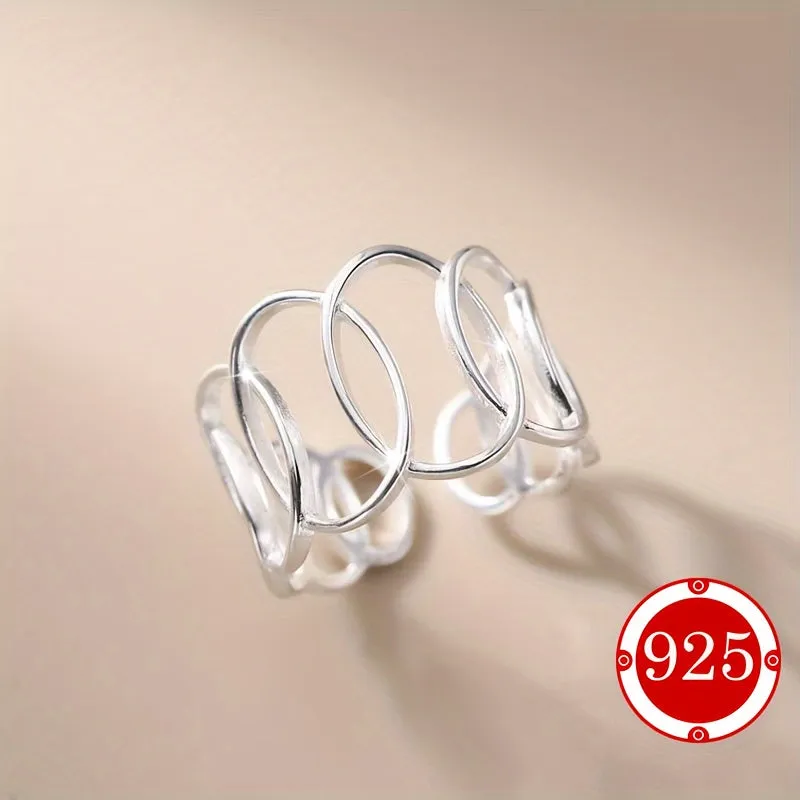 925 Silver Geometric Cross Circle Hollow Ring
