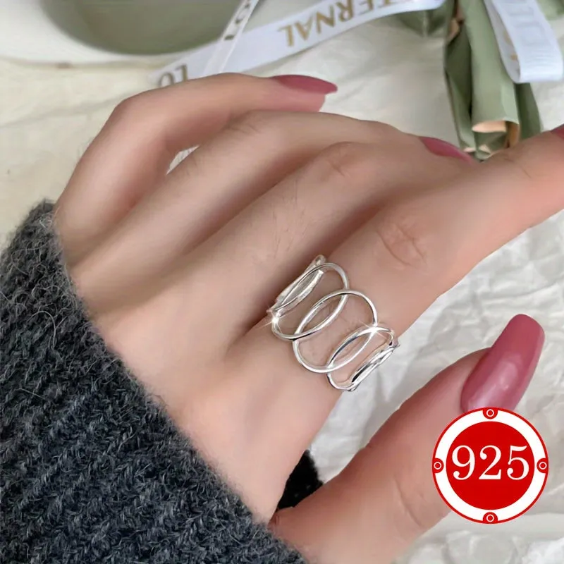 925 Silver Geometric Cross Circle Hollow Ring