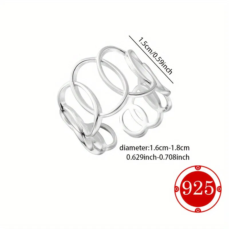 925 Silver Geometric Cross Circle Hollow Ring