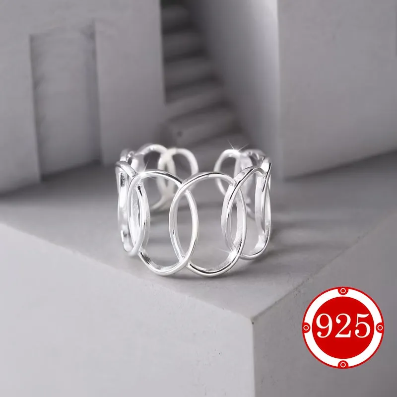 925 Silver Geometric Cross Circle Hollow Ring