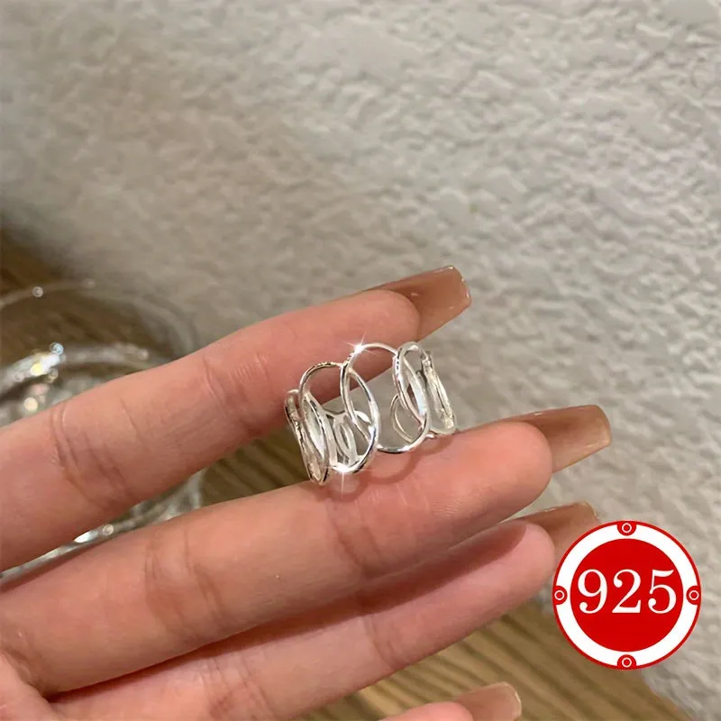 925 Silver Geometric Cross Circle Hollow Ring