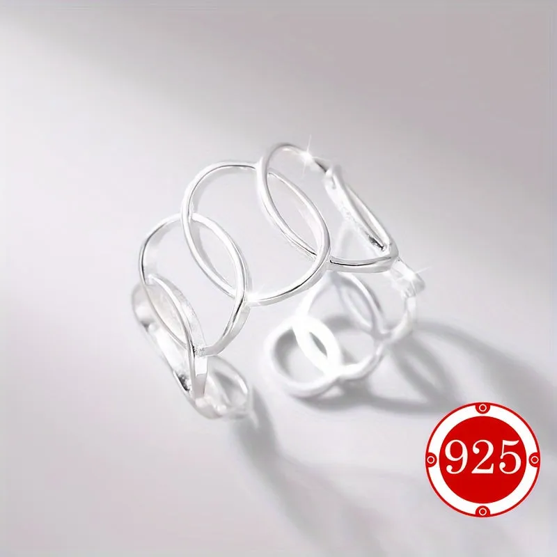 925 Silver Geometric Cross Circle Hollow Ring