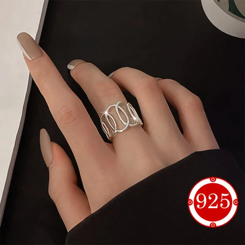 925 Silver Geometric Cross Circle Hollow Ring