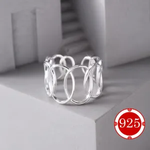 925 Silver Geometric Cross Circle Hollow Ring