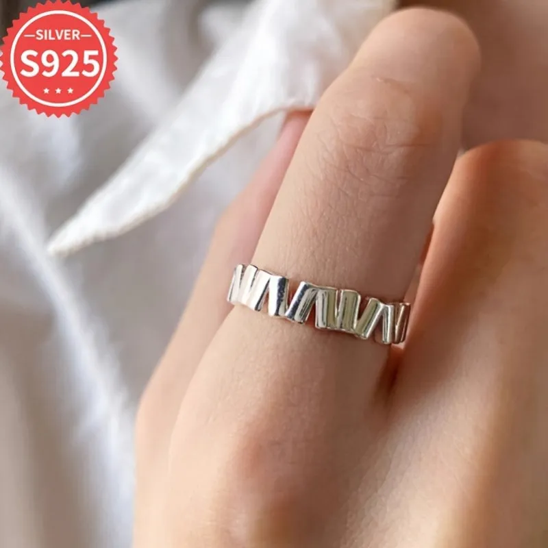 925 Silver Geometric Stripe Ring Open Band Vintage Style