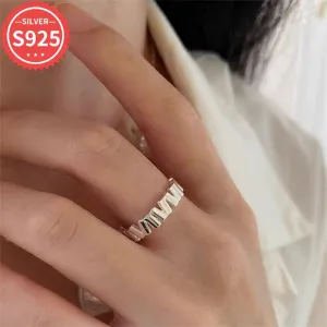 925 Silver Geometric Stripe Ring Open Band Vintage Style