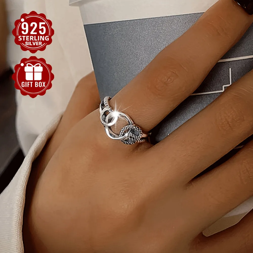 925 Silver Ladies' Retro Geometric Ring