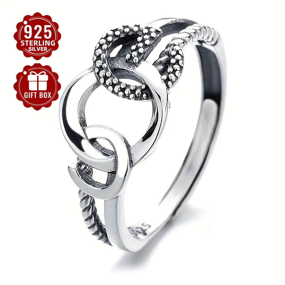 925 Silver Ladies' Retro Geometric Ring
