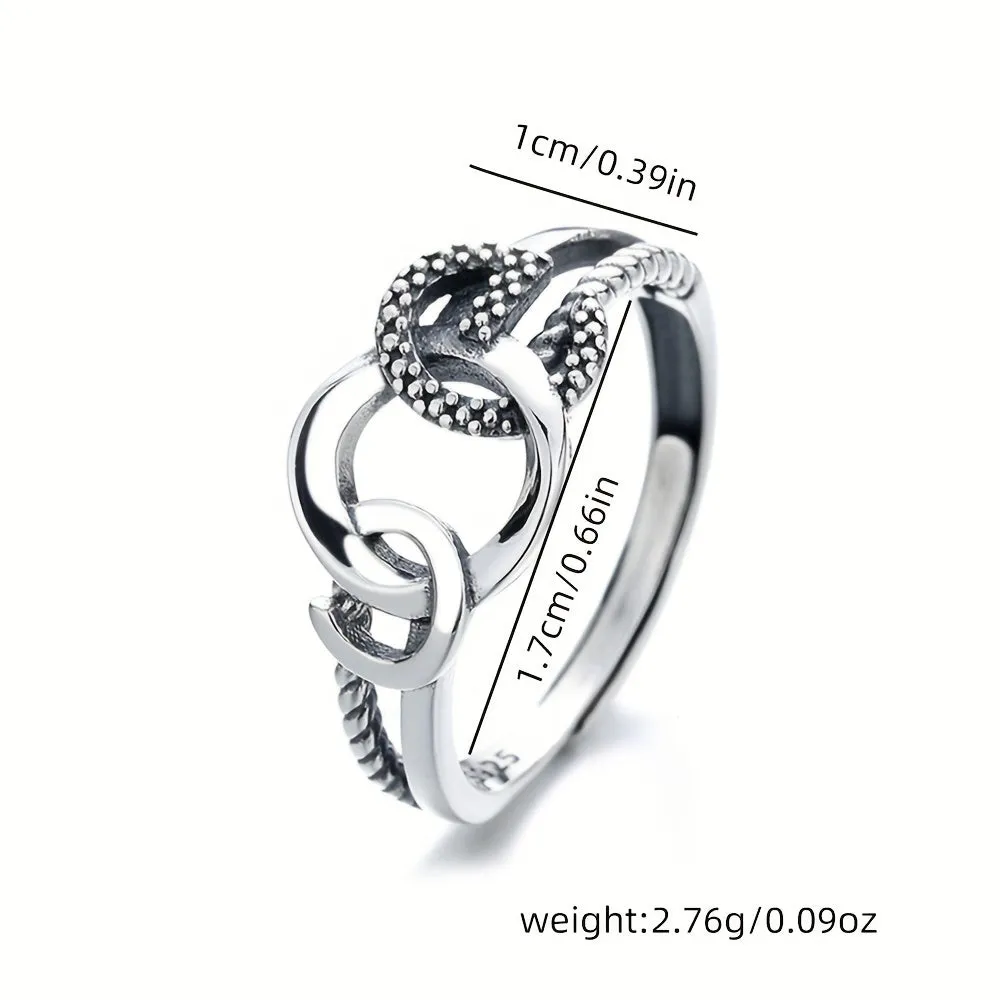 925 Silver Ladies' Retro Geometric Ring
