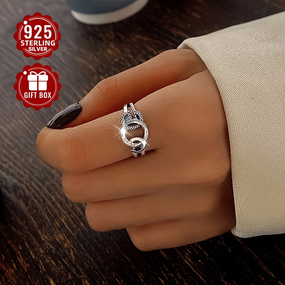 925 Silver Ladies' Retro Geometric Ring