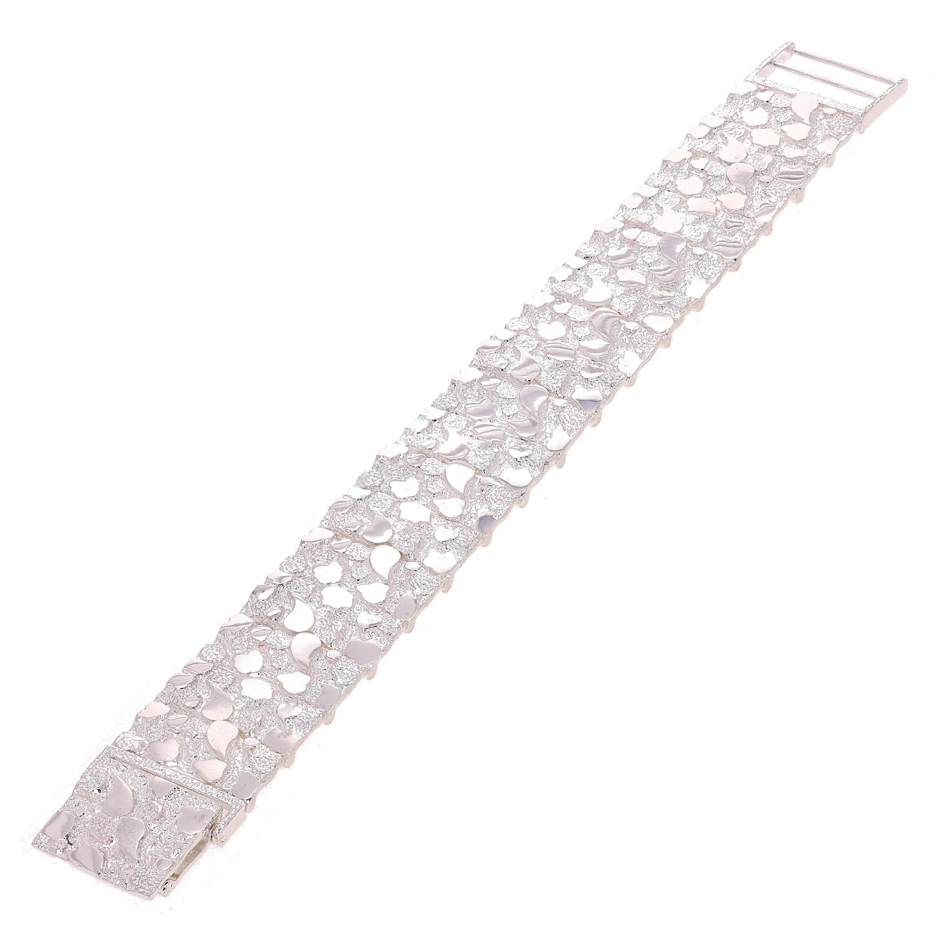 925 Solid Sterling Silver Nugget Bracelet Adjustable 24.5mm 8-8.5" 56.5 grams