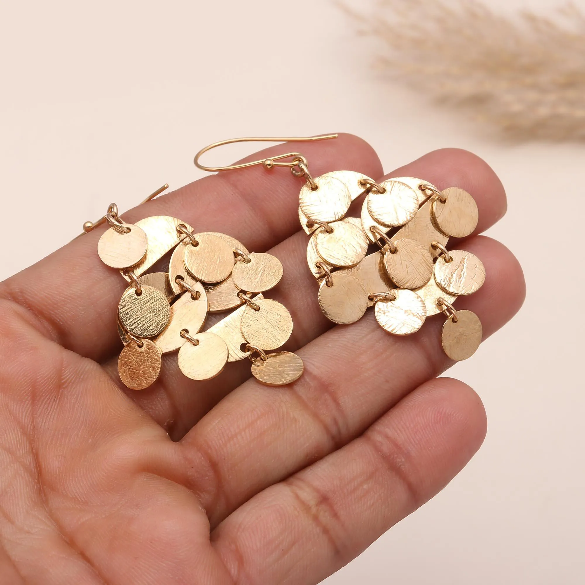 925 Sterling Silver Boho Layered Disc Dangle Earrings