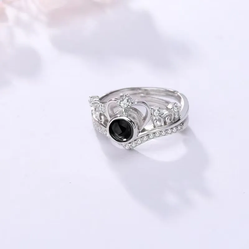 925 Sterling Silver Crown Ring 100 Language I Love You Projection