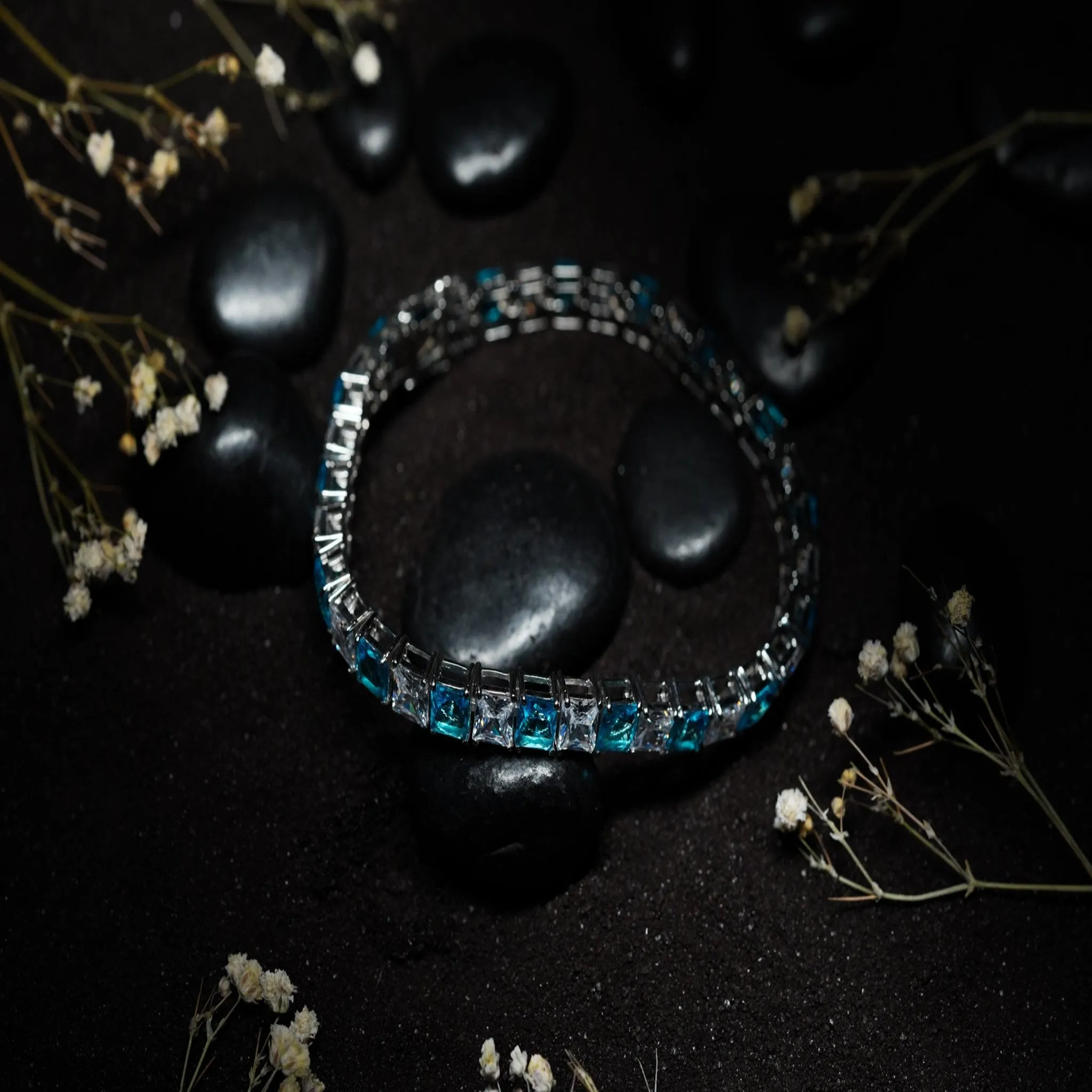 925 Sterling Silver Crystal Blue Women Bracelet AUS-1076