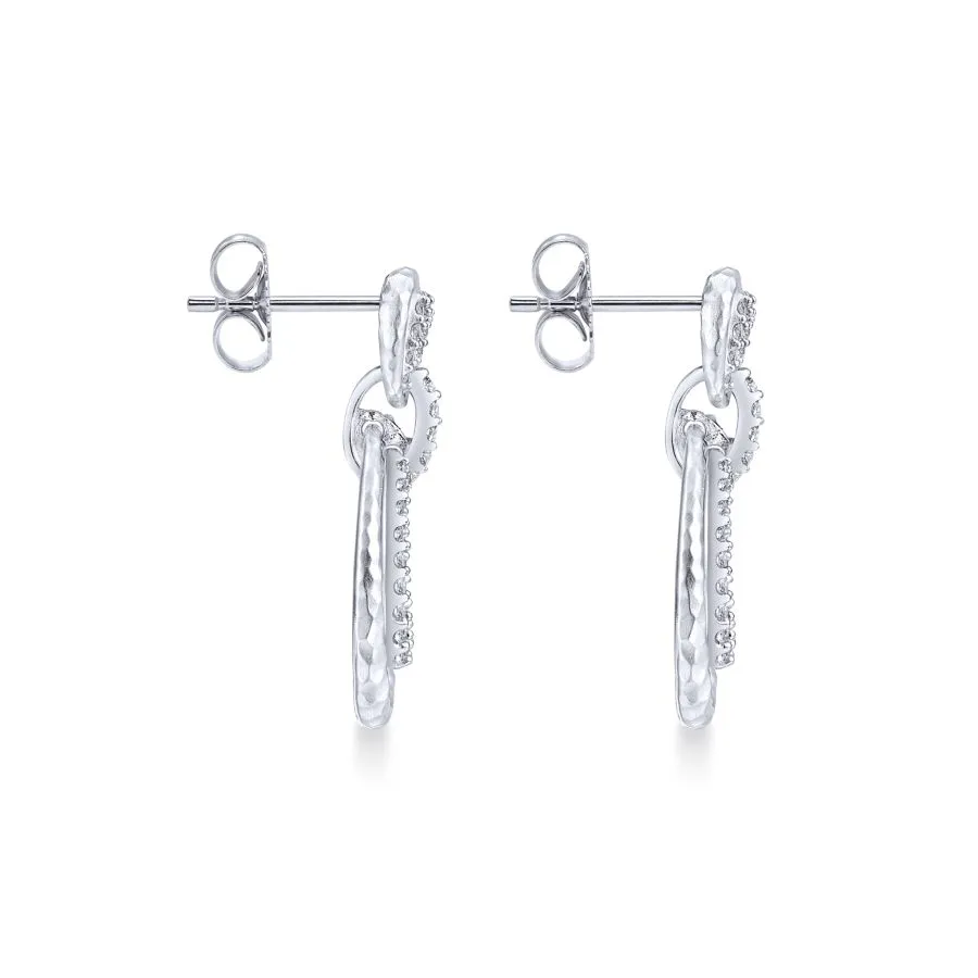 925 Sterling Silver Hammered Layered Circle White Sapphire Drop Earrings