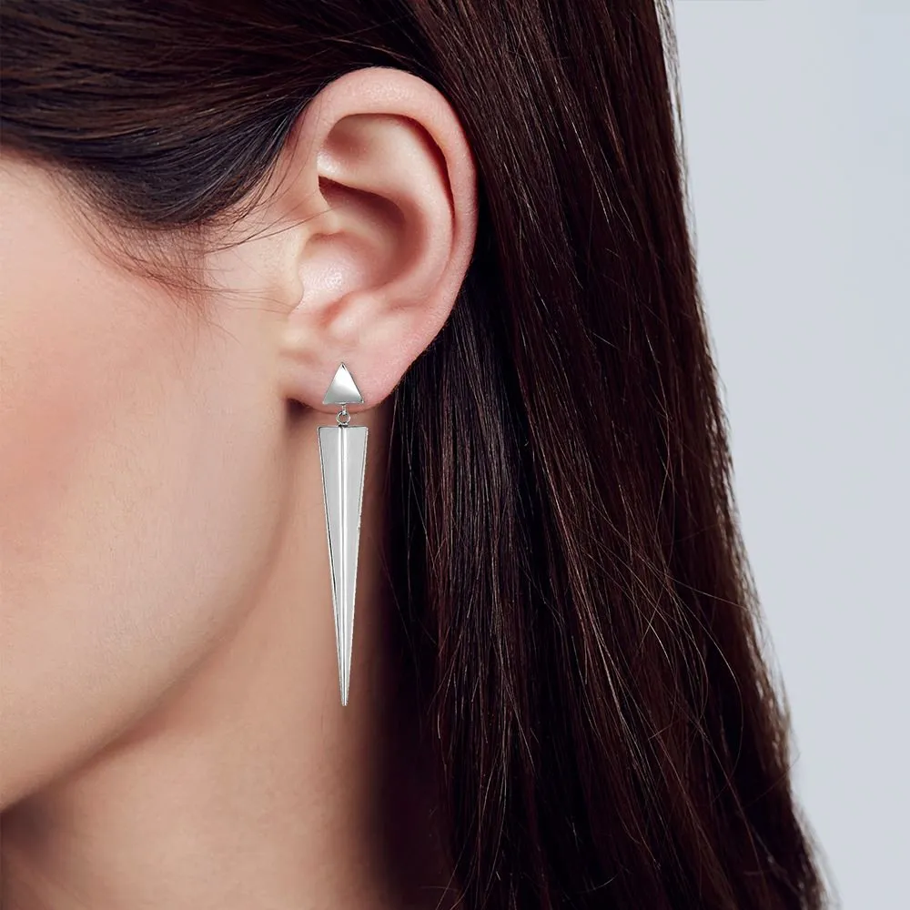 925 Sterling Silver Polished Long Spike Drop Earrings