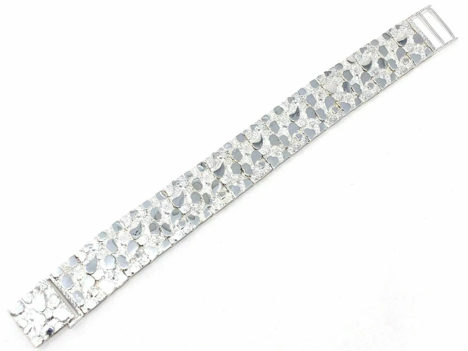 925 Sterling Silver Solid Nugget Bracelet Adjustable 8.25" 21mm 51.5 grams