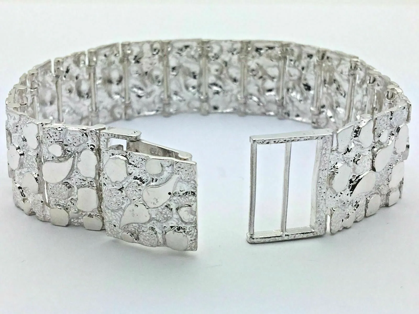 925 Sterling Silver Solid Nugget Bracelet Adjustable 8.25" 21mm 51.5 grams