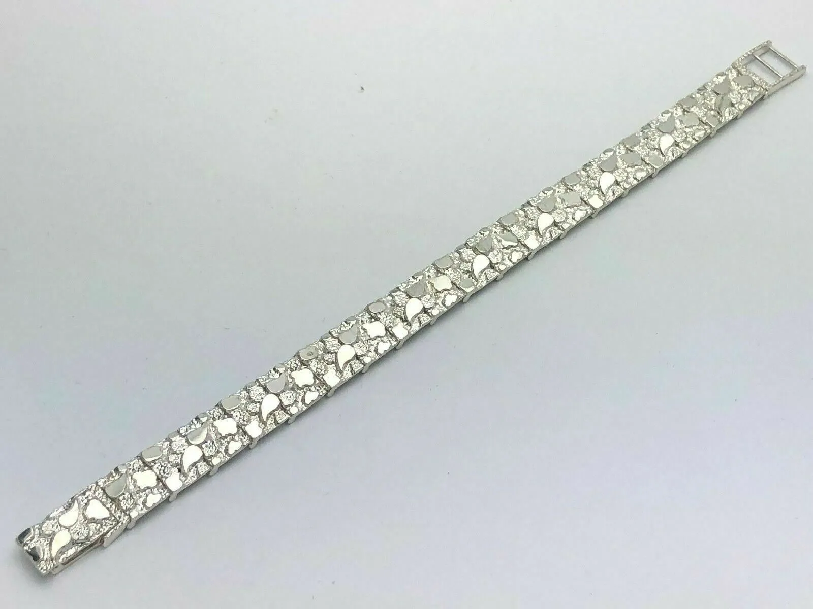 925 Sterling Silver Solid Nugget Bracelet Adjustable 8.5" 12.5mm 30 grams