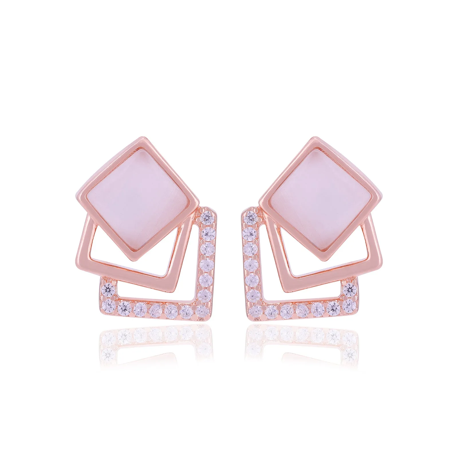 925 Sterling Silver Triple Layered Square Earrings For Women