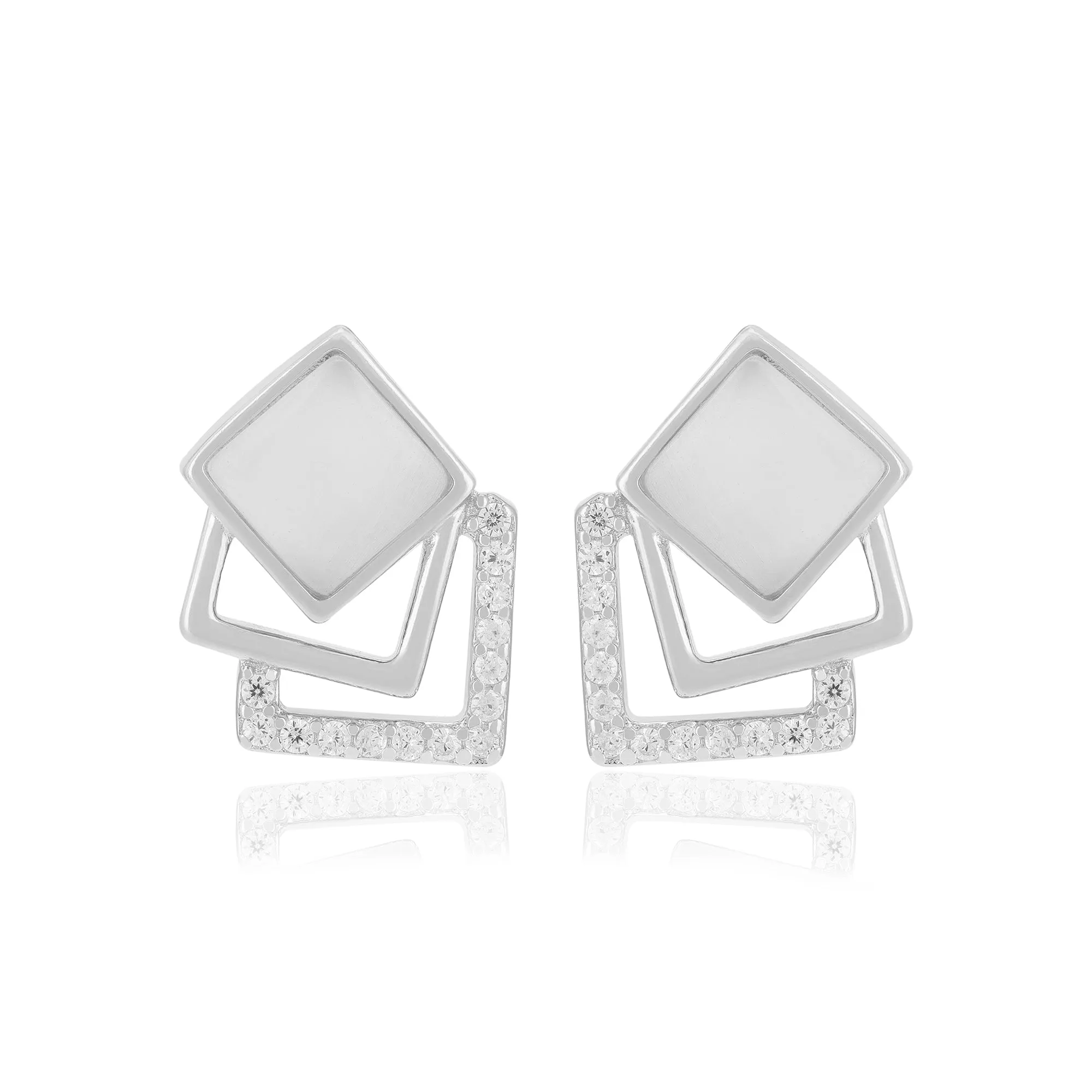 925 Sterling Silver Triple Layered Square Earrings For Women