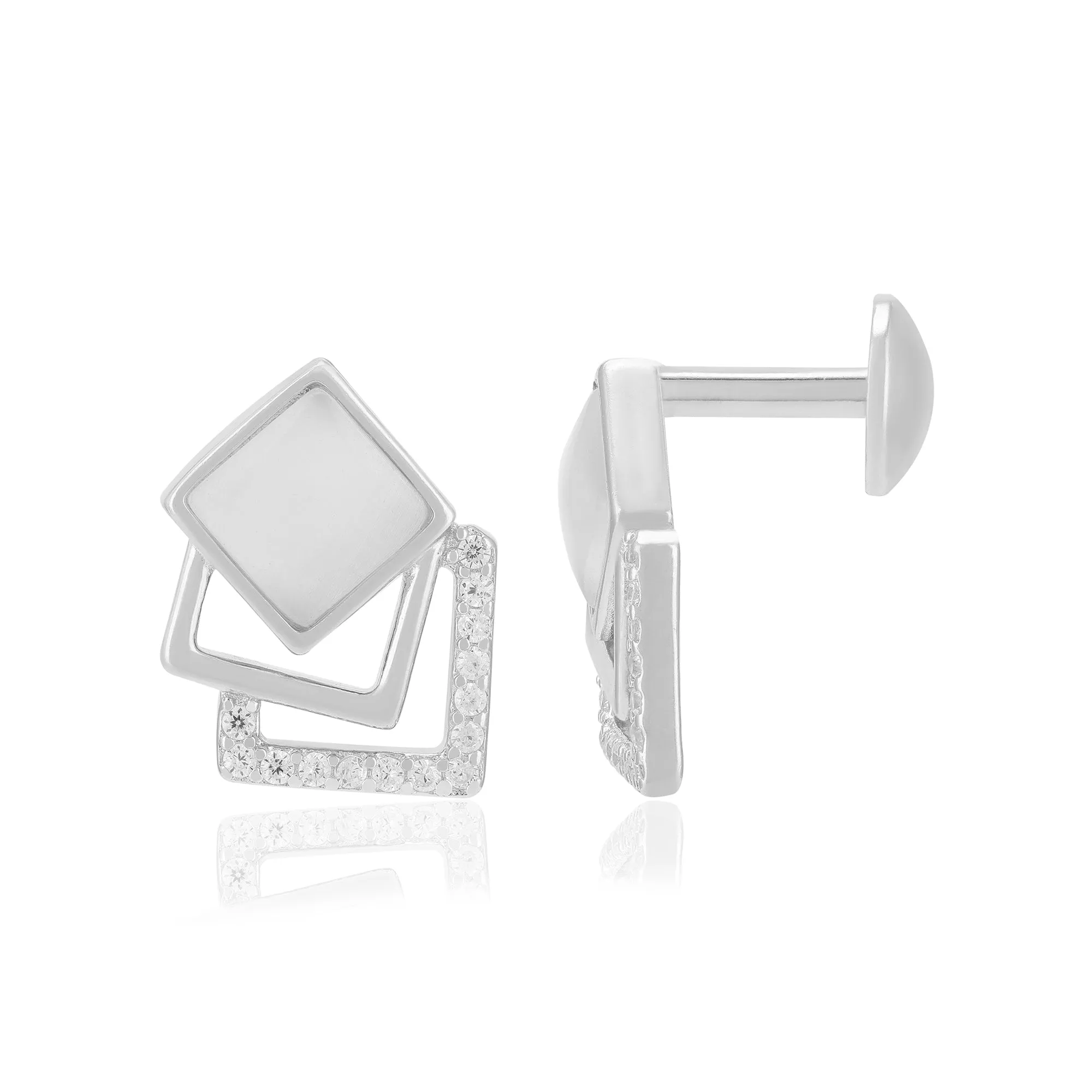 925 Sterling Silver Triple Layered Square Earrings For Women