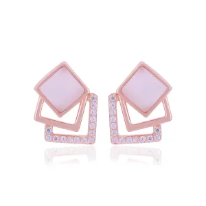 925 Sterling Silver Triple Layered Square Earrings For Women