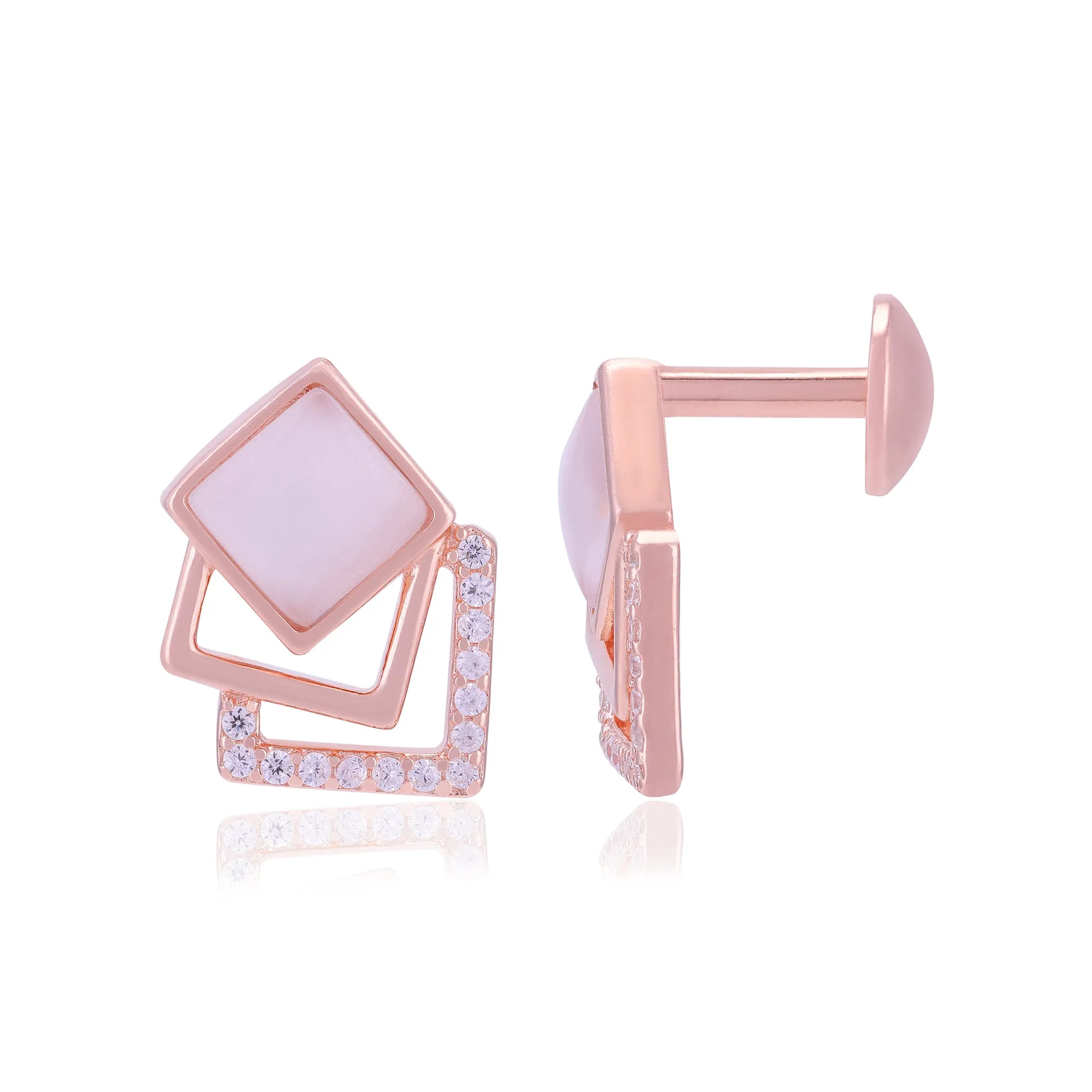 925 Sterling Silver Triple Layered Square Earrings For Women