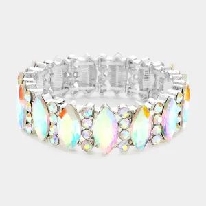 AB Marquise Stone with Rhinestone Accents Stretch Pageant Bracelet on Silver | Prom Jewelry |  574984