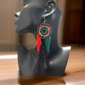 African Large Beaded Round Layered Drop Zulu Earrings