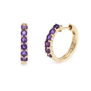 Amethyst Shrimp Earrings Estate 10k Yellow Gold Small Hoops Huggie 1/2 Inch