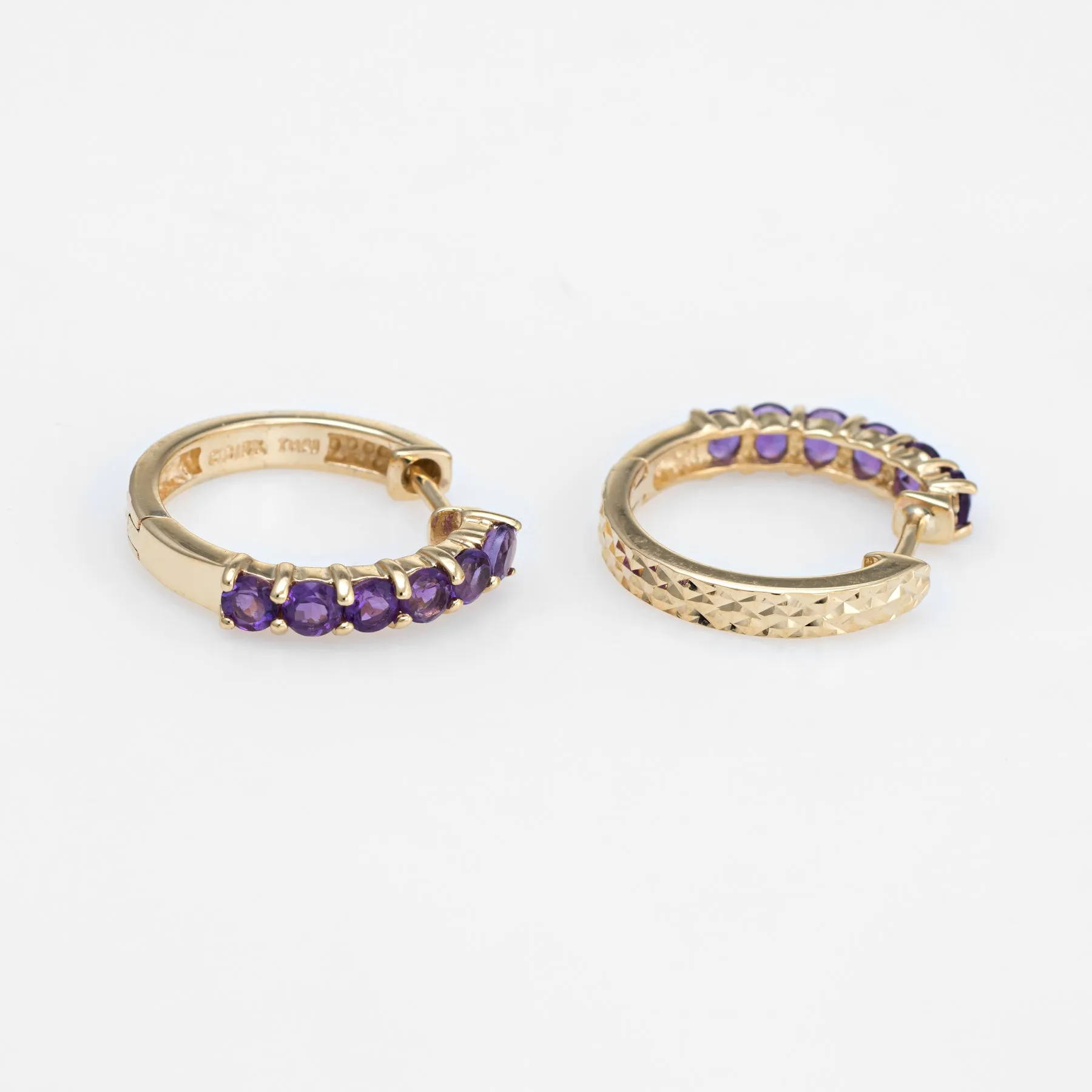Amethyst Shrimp Earrings Estate 10k Yellow Gold Small Hoops Huggie 1/2 Inch
